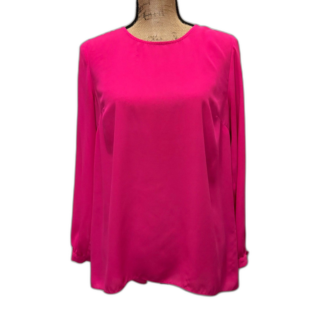 Vince Camuto Split Sleeve Blouse Solid Hot Pink Business Casual Size Small